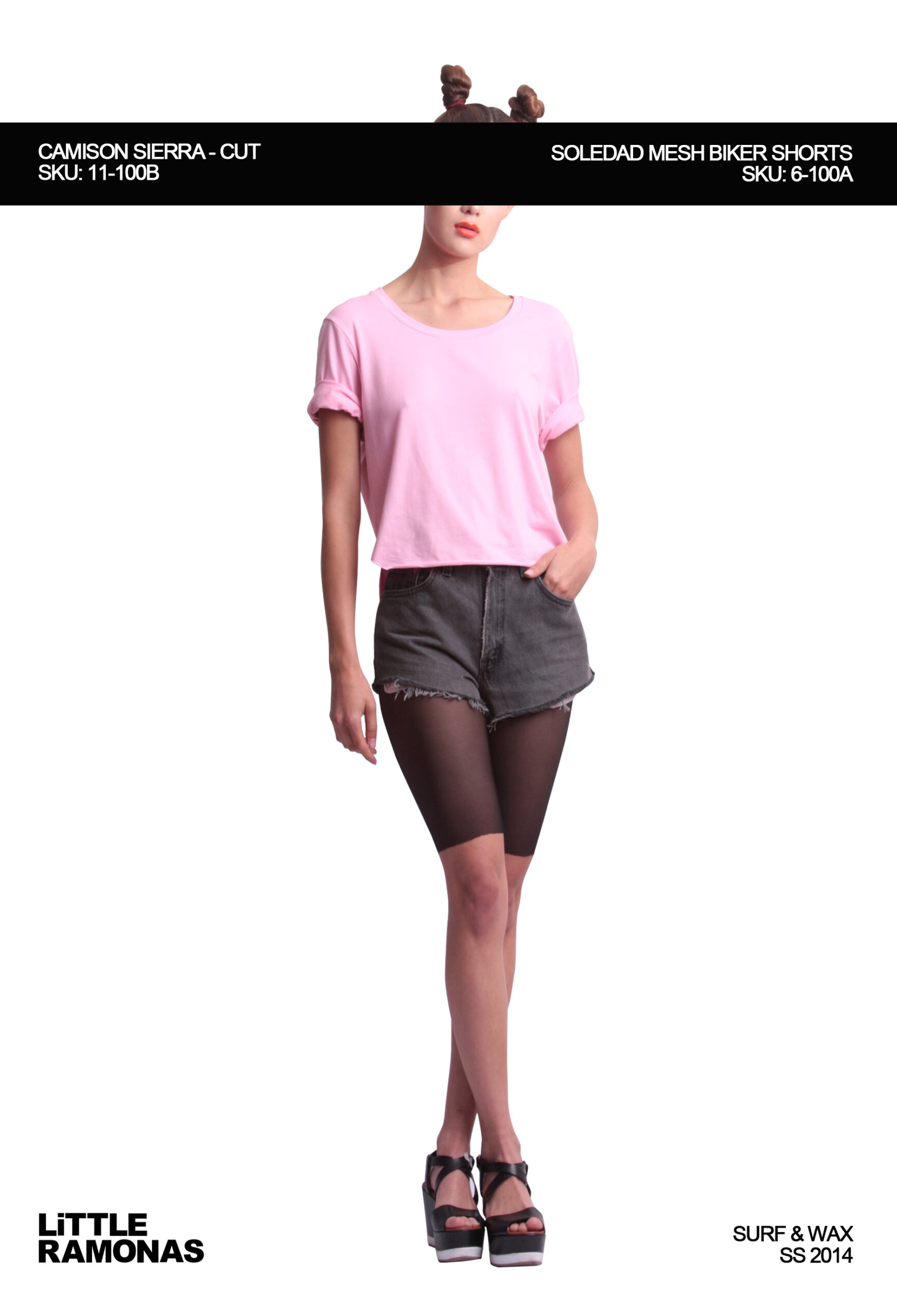 Camison Rosa Short jean Colección Surf & wax - LITTLE RAMONAS